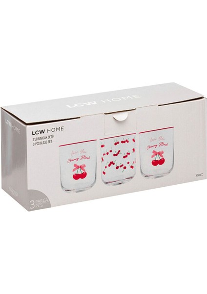 Karişik Kiraz Desenli Cam Su Bardağı Seti, 3'lü, 350 Ml, Şeffaf Tasarım fırsatları