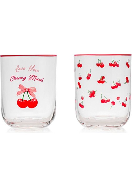 Karişik Kiraz Desenli Cam Su Bardağı Seti, 3'lü, 350 Ml, Şeffaf Tasarım indirimleri