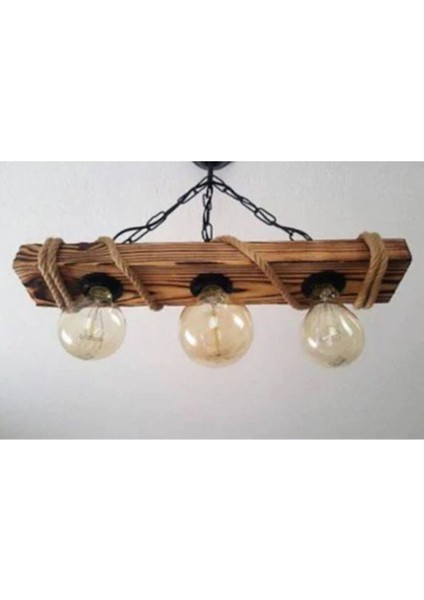 Rustik 3'lü Ahşap Avize, Halat Detaylı, Şık ve Doğal Aydınlatma Seçeneği fiyatları