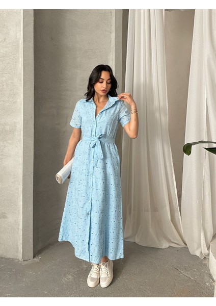 Pamuk Fisto Çiçek Desenli Cep ve Kemer Detaylı Astarlı Elbise modelleri