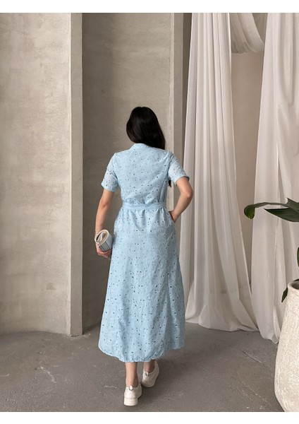 Pamuk Fisto Çiçek Desenli Cep ve Kemer Detaylı Astarlı Elbise fırsatları