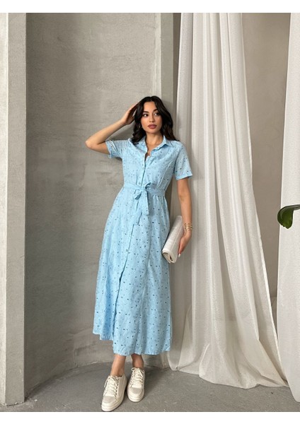 Pamuk Fisto Çiçek Desenli Cep ve Kemer Detaylı Astarlı Elbise indirimleri