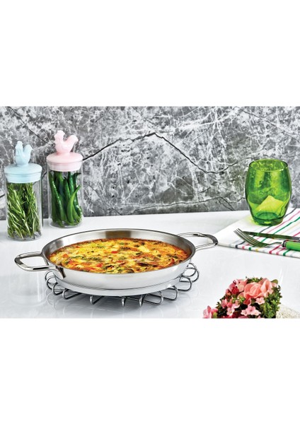 Paslanmaz Çelik Omlet Sahanı 20X3.5 Cm, 1 Litre, Şık ve Dayanıklı Tasarım