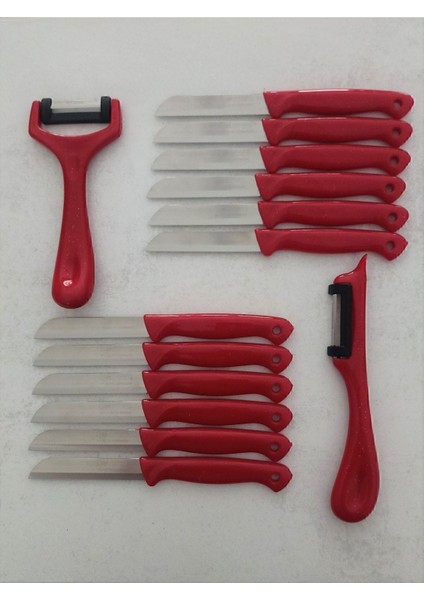 Kırmızı 14'lü Meyve Sebze Doğrama ve Soyacak Seti, Pratik ve Şık Tasarım