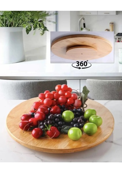 Kalın Bambu Döner Sunumluk, 360° Dönebilen, Kahverengi, Şık ve Kullanışlı modelleri