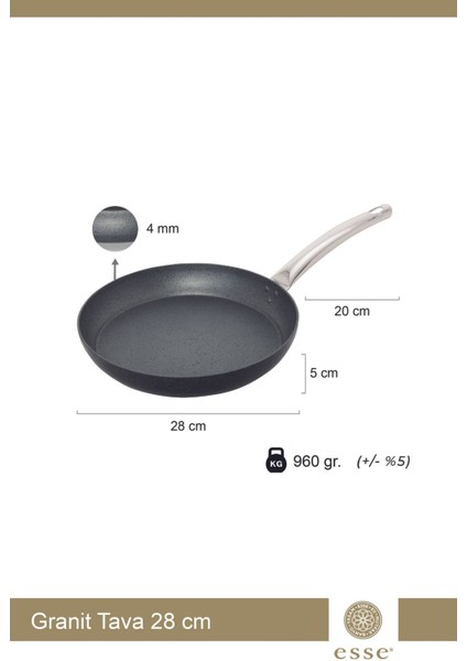 28 cm Yanmaz ve Yapışmaz Granit Tava, Şık Gri-Siyah Renk Seçeneği fiyatları