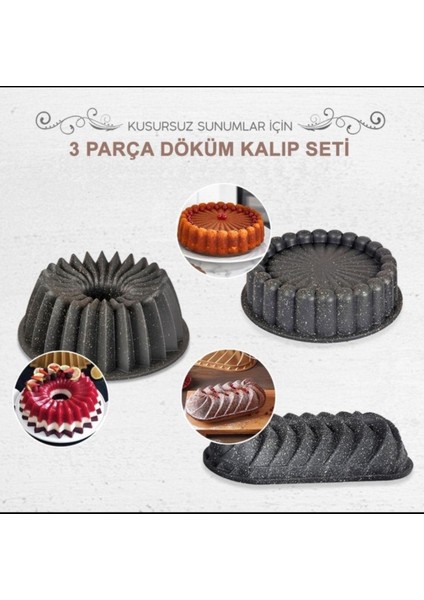 Granite Döküm Kek Kalıbı Seti, 3'lü, Şık ve Dayanıklı Mutfak Aksesuarı