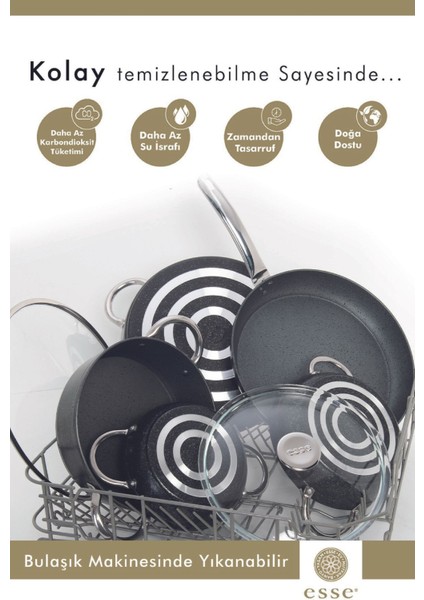 28 cm Yanmaz ve Yapışmaz Granit Tava, Şık Gri-Siyah Renk Seçeneği