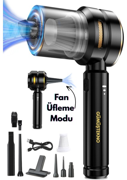 16.000PA Güçlü El Tipi Şarjlı Araç Süpürgesi 9 Başlıklı Güçlü Çekme Üfleme Özelliği Mini Süpürge Fan modelleri