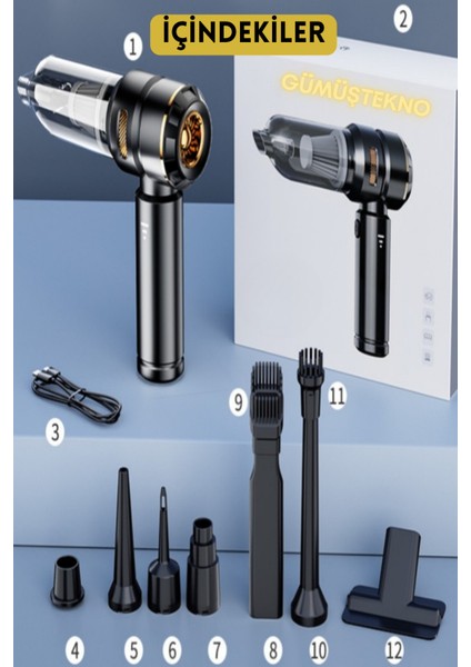 16.000PA Güçlü El Tipi Şarjlı Araç Süpürgesi 9 Başlıklı Güçlü Çekme Üfleme Özelliği Mini Süpürge Fan fırsatları