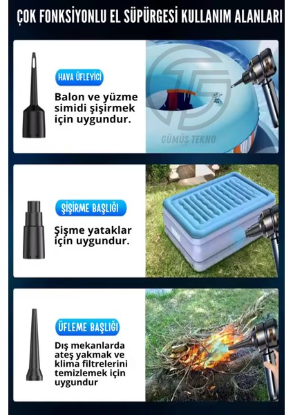 16.000PA Güçlü El Tipi Şarjlı Araç Süpürgesi 9 Başlıklı Güçlü Çekme Üfleme Özelliği Mini Süpürge Fan indirimleri