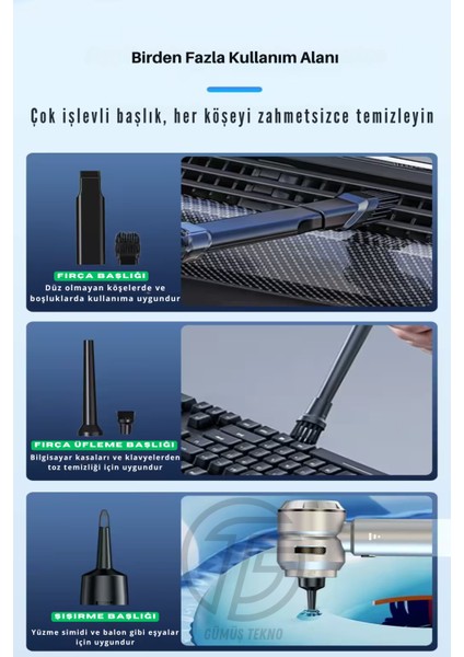 16.000PA Güçlü El Tipi Şarjlı Araç Süpürgesi 9 Başlıklı Güçlü Çekme Üfleme Özelliği Mini Süpürge Fan