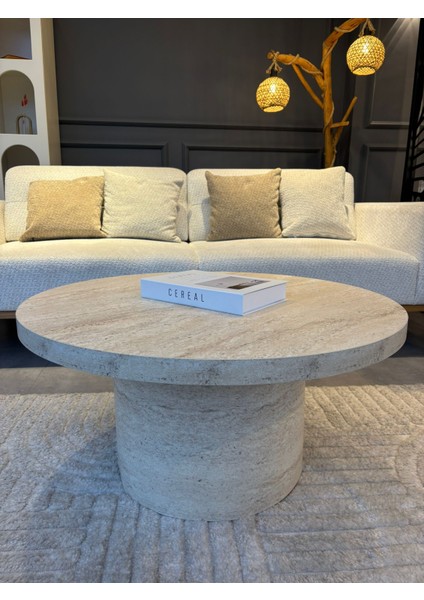Most Rota Mermer Görünümlü %100 Mdf Bej Orta Sehpa 80 Cm. Çap (Evinize Teslim)