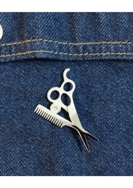 Çelik Makas Broş, Tarak Broş, Kuaför Broş, Berber Broş. Rozet Pin. Unisex Broş.