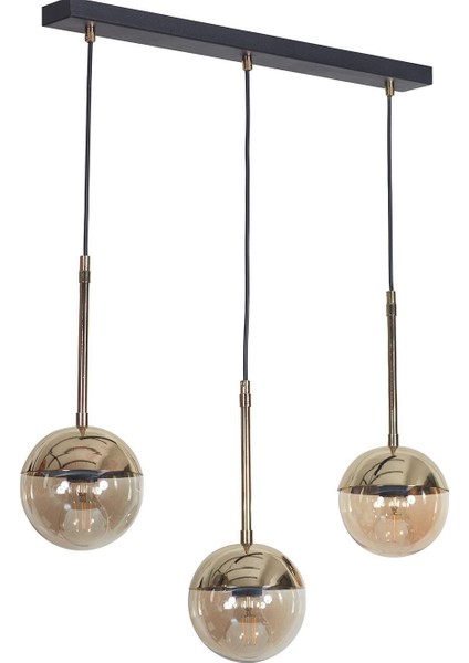 Şık 3'lü Altın ve Siyah Metal Gövde Camlı Lüx Sarkıt Avize fiyatları