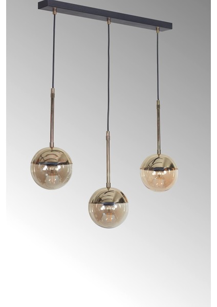 Şık 3'lü Altın ve Siyah Metal Gövde Camlı Lüx Sarkıt Avize modelleri