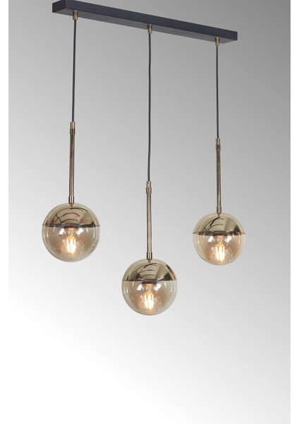 Şık 3'lü Altın ve Siyah Metal Gövde Camlı Lüx Sarkıt Avize indirimleri