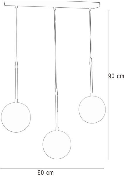 Şık 3'lü Altın ve Siyah Metal Gövde Camlı Lüx Sarkıt Avize