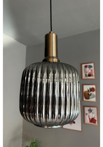 Cam Füme Tekli Sarkıt Avize, Gold Fener Tasarımı, Retro Salon ve Restoran Aydınlatması