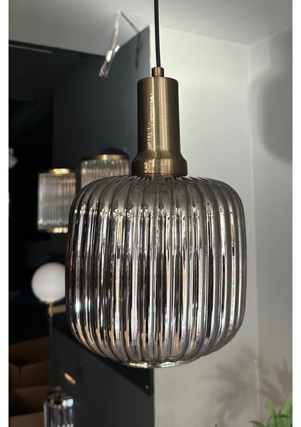 Cam Füme Tekli Sarkıt Avize, Gold Fener Tasarımı, Retro Salon ve Restoran Aydınlatması modelleri