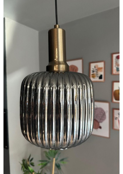 Cam Füme Tekli Sarkıt Avize, Gold Fener Tasarımı, Retro Salon ve Restoran Aydınlatması