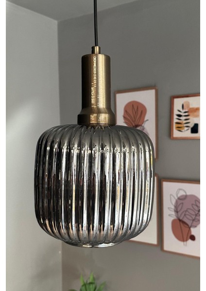 Cam Füme Tekli Sarkıt Avize, Gold Fener Tasarımı, Retro Salon ve Restoran Aydınlatması