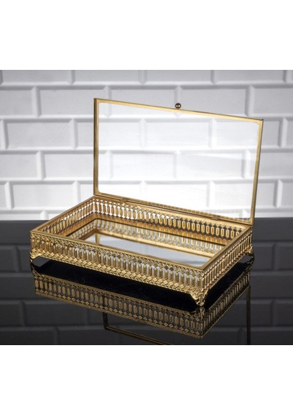 Inci Dikdörtgen Orta Boy Sunumluk Cam Kapaklı Takı ve Çikolata Kutusu