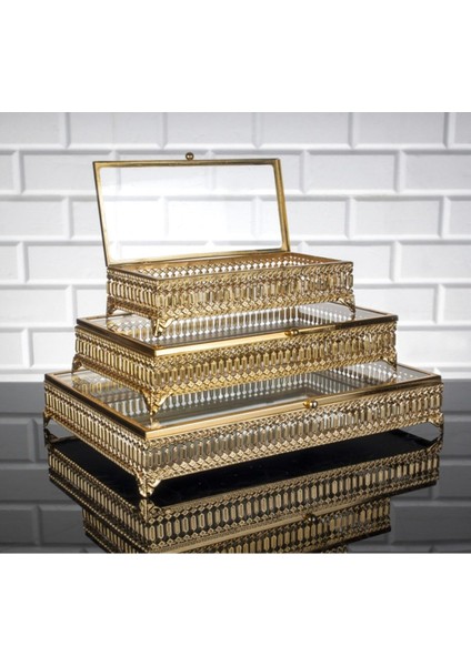 Inci Dikdörtgen Orta Boy Sunumluk Cam Kapaklı Takı ve Çikolata Kutusu modelleri