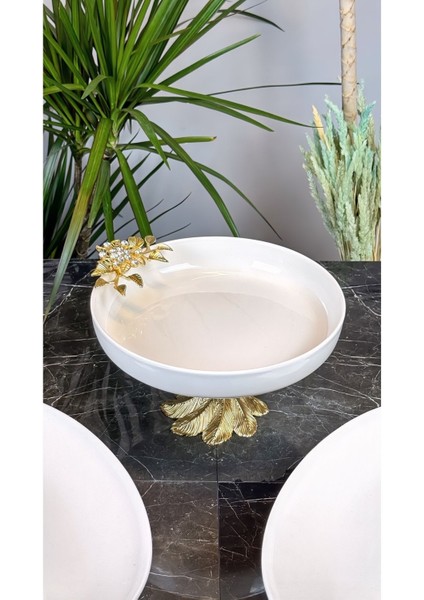 Şık Metal Ayaklı Porselen Kase, Zarif ve Modern Tasarım