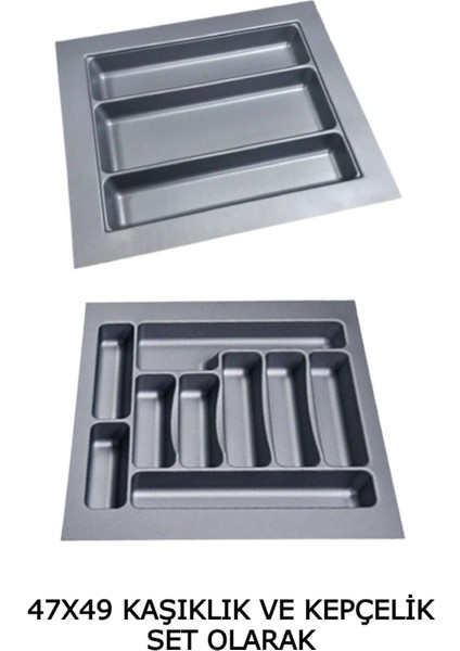 Iki Parça Gri Çekmece Içi Kaşıklık ve Kepçelik, 47X49 Cm, Kesilebilir, Çok Amaçlı Set