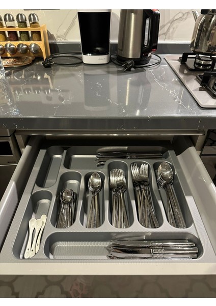 Iki Parça Gri Çekmece Içi Kaşıklık ve Kepçelik, 47X49 Cm, Kesilebilir, Çok Amaçlı Set fırsatları