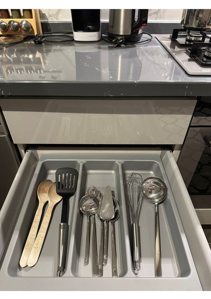 Iki Parça Gri Çekmece Içi Kaşıklık ve Kepçelik, 47X49 Cm, Kesilebilir, Çok Amaçlı Set indirimleri