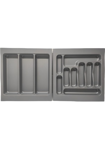 Iki Parça Gri Çekmece Içi Kaşıklık ve Kepçelik, 47X49 Cm, Kesilebilir, Çok Amaçlı Set