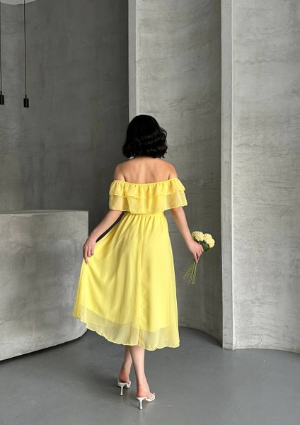 Şifon Astarlı Madonna Yaka Elbise fiyatları