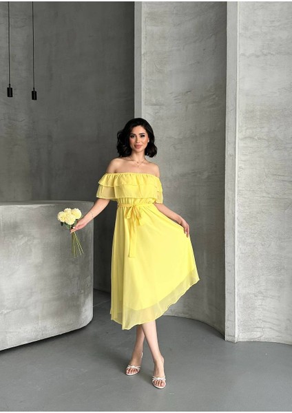 Şifon Astarlı Madonna Yaka Elbise fırsatları