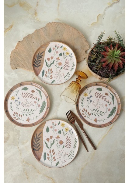 Renkli 22 cm 4'lü Pasta Tabağı Seti, Şık ve Kullanışlı Yemek Gereçleri