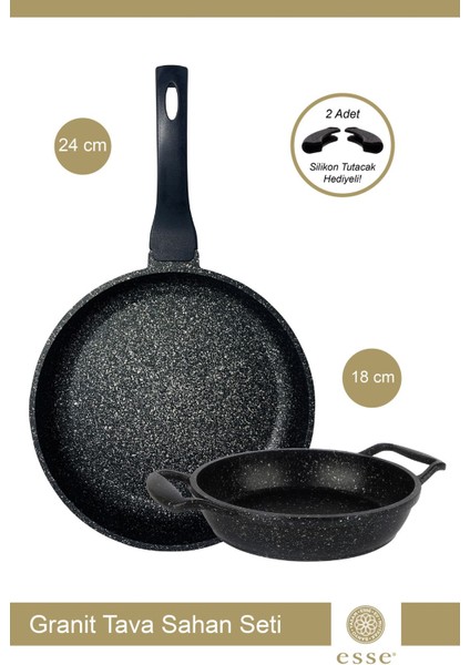24 cm Granit Döküm Tava ve 18 cm Sahan Seti, Dayanıklı ve Şık Tasarım