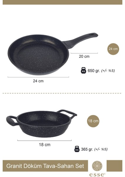 24 cm Granit Döküm Tava ve 18 cm Sahan Seti, Dayanıklı ve Şık Tasarım fiyatları
