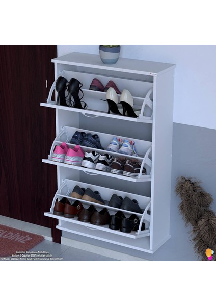 VARBİ Asma Antre 72 x115x26 cm’lik 3 Düşer Kapak 6 Göz Bölmeli Ayakkabılık