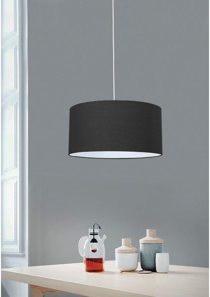 40 cm Kumaş Başlıklı Sarkıt Avize, Antrasit Renk, Modern ve Şık Aydınlatma