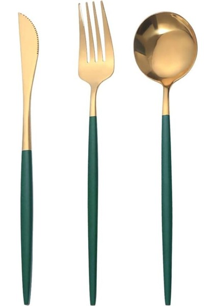Yeşil Paslanmaz Çelik 18 Parça 6 Kişilik Çatal Bıçak Kaşık Seti fırsatları