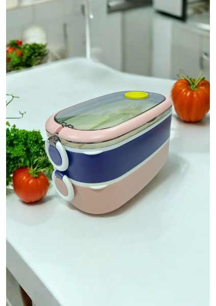 Renkli 2 Katlı Metal Beslenme Kutusu, 1.3 Litre, Çatallı ve Kaşıklı fırsatları