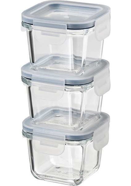 Turuncu Cam Saklama Kabı Seti, 3'lü, 180 Ml, Kare, Vakumlu Mini Kaplar