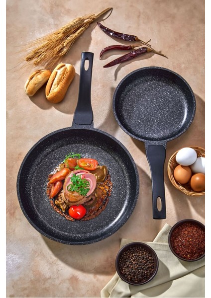 Döküm Granit 2'li Tava Seti, Şık Siyah Renkli Mutfak Gereçleri fırsatları