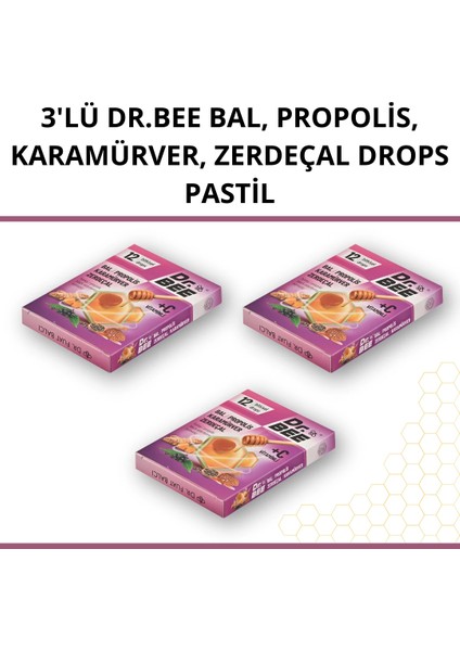 3'lü Dr.bee Bal, Propolis,karamürver, Zerdeçal Drops Pastil Paketi