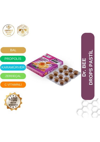 3'lü Dr.bee Bal, Propolis,karamürver, Zerdeçal Drops Pastil Paketi fiyatları