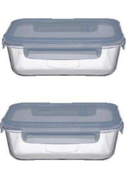 Sızdırmaz Cam Saklama Kabı, 2'li, Dikdörtgen, 640CC, Güvenle Saklama