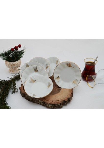 Beyaz 6'lı Tuğralı Çay Tabağı Seti, Şık ve Kullanışlı Tasarım