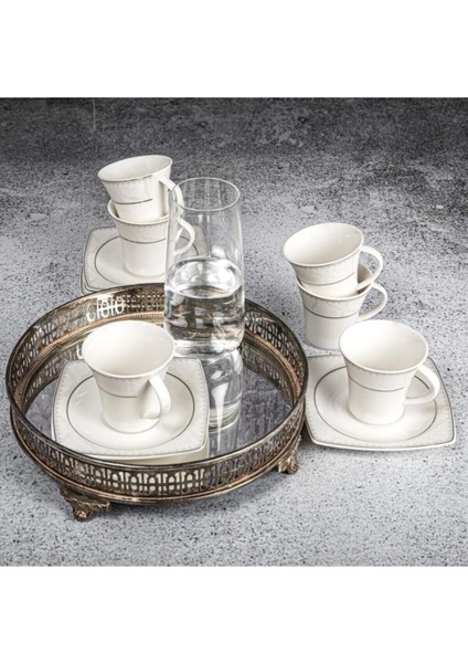 Güral Caroline Türk Kahvesi Takımı, Şık ve Zarif Gri Renk Seçeneğiyle.