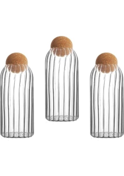 3'lü Çizgili Cam Kavanoz ve Baharatlık Seti, 700 Ml, Turuncu Renkli, Şık ve Kullanışlı.